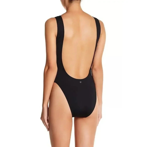 NEW Juicy Couture One Piece Swimsuit Foil Verbiage Logo Scoop Neck Black Women M - Picture 2 of 8
